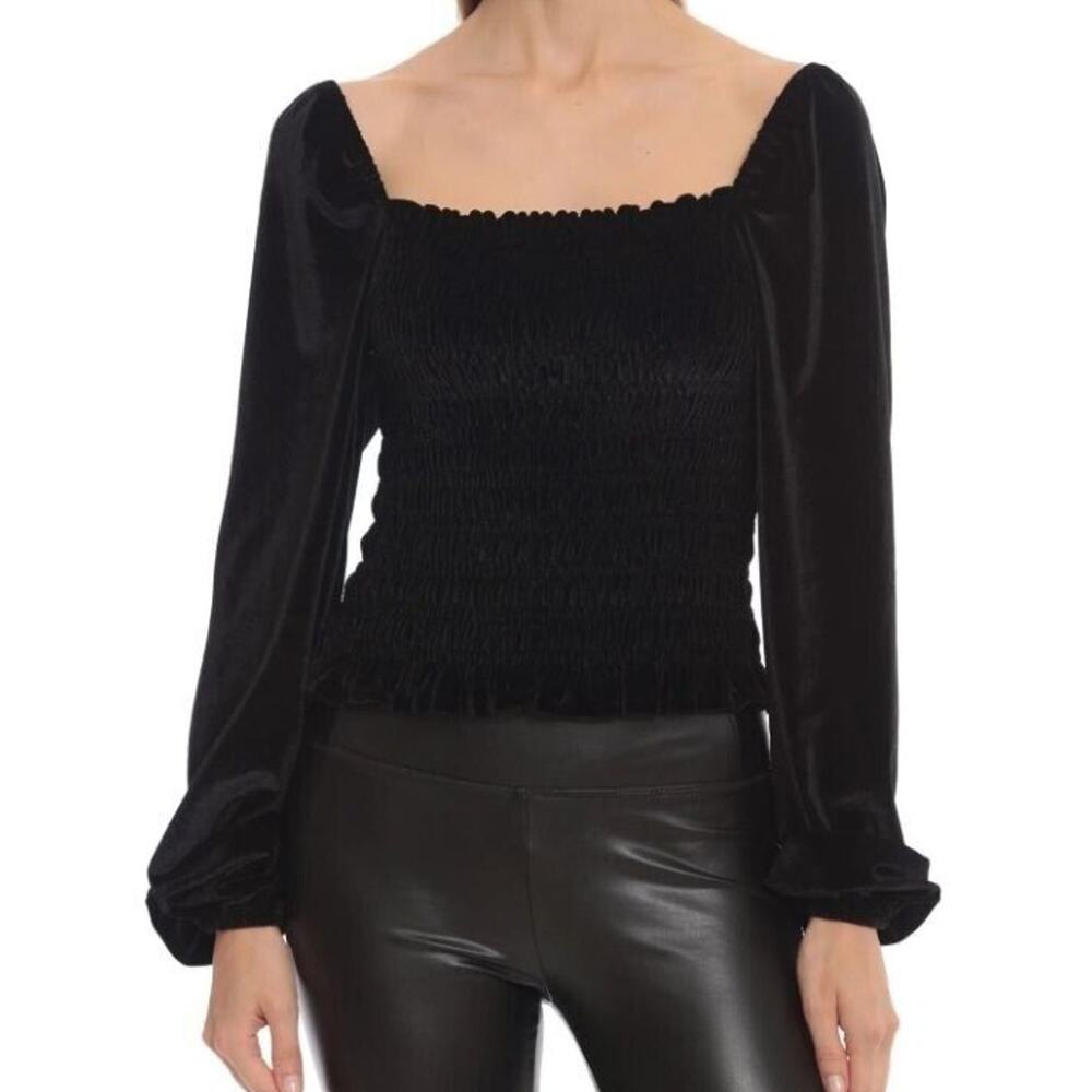 Bagatelle Womens Velvet Smocked Top L Whimsygoth Fairy Grunge Witchy Vamp Goth